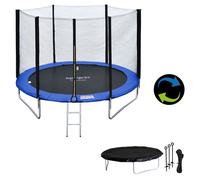 Pack Premium Trampoline 245cm Réversible Bleu / Vert Canberra + Filet, Échelle, Bâche Et Kit D'ancrage