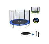 Pack Premium Trampoline 245cm Réversible Bleu / Vert Canberra + Filet, Échelle, Bâche Et Kit D'ancrage