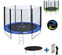 Pack Premium Trampoline 245cm réversible bleu / vert CANBERRA + filet, échelle, bâche et kit d'ancrage Bleu G