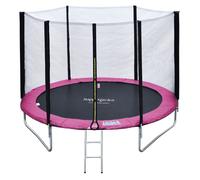 Pack Premium Trampoline 245cm réversible rose / gris CANBERRA + filet, échelle, bâche et kit d'ancr