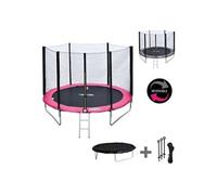 Pack Premium Trampoline 245cm réversible rose / gris CANBERRA + filet, échelle, bâche et kit d'ancrage