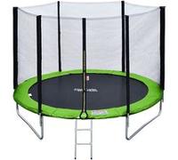 Happy Garden Pack Premium Trampoline de Jardin Rond pour Enfants 245cm réversible Vert/Bleu Canberra + Filet, échelle, bâche et kit d'ancrage, Montage Facile