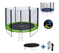 Pack Premium Trampoline 245cm Réversible Vert / Bleu Canberra + Filet, Échelle, Bâche Et Kit D'ancrage