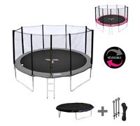 Pack Premium Trampoline 370cm Réversible Gris / Rose Perth + Filet, Échelle, Bâche Et Kit D'ancrage