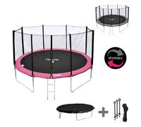 Pack Premium Trampoline 370cm Réversible Rose / Gris Perth + Filet, Échelle, Bâche Et Kit D'ancrage