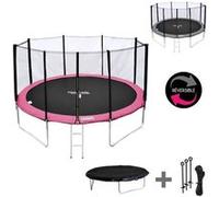 Pack Premium Trampoline 370cm Réversible Rose / Gris Perth + Filet, Échelle, Bâche Et Kit D'ancrage