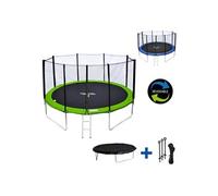 Happy Garden Trampoline 370 cm Perth - Pack réversible vert/bleu + filet, échelle, bâche, ancrages