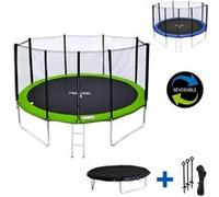 Happy Garden Trampoline 370 cm Perth - Pack réversible vert/bleu + filet, échelle, bâche, ancrages