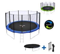 Pack Premium Trampoline 430cm Réversible Bleu / Vert Melbourne + Filet, Échelle, Bâche Et Kit D'ancrage
