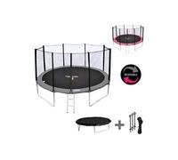 Pack Premium Trampoline 430cm Réversible Gris / Rose Melbourne + Filet, Échelle, Bâche Et Kit D'ancrage