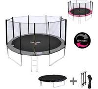 Pack Premium Trampoline 430cm Réversible Gris / Rose Melbourne + Filet, Échelle, Bâche Et Kit D'ancrage