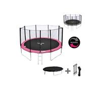 Happy Garden Trampoline Pack Premium Melbourne 430 cm Réversible Rose/Gris + Filet, Échelle