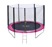 Pack Premium Trampoline de Jardin Rond pour Enfants 180cm réversible Rose/Gris Cairns + Filet, échelle, bâche et kit d'ancrage, Montage Facile