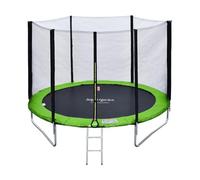 Pack Premium Trampoline de Jardin Rond pour Enfants 180cm réversible Vert/Bleu Cairns + Filet, échelle, bâche et kit d'ancrage, Montage Facile