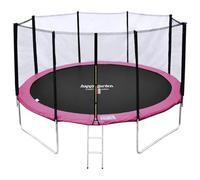Pack Premium Trampoline de Jardin Rond pour Enfants 430cm réversible Rose/Gris Melbourne + Filet, échelle, bâche et kit d'ancrage, Montage Facile