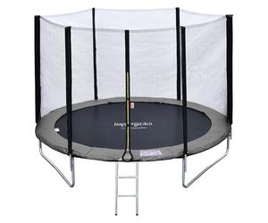 Pack Premium Trampoline Enfant Ø 245 cm avec Filet de sécurité + échelle + bâche + kit d'ancrage - Réversible Gris/Rose - Usage extérieur - Canberra - Dès 3 Ans