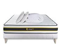 Ensemble matelas et sommier Sleepfit Pack prêt à dormir 140x190 matelas FLEXY + sommier kit blanc + 2 oreillers mémoire de forme 60x40cm + Couette Percale 240x220 cm