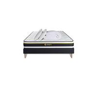 Pack prêt à dormir 140x190 matelas SOFT + sommier kit noir + 2 oreillers mémoire de forme 60x40cm + Couette Percale 240x220 cm