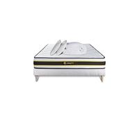 Ensemble matelas et sommier Sleepfit Pack prêt à dormir 140x200 matelas FLEXY + sommier kit blanc + 2 oreillers mémoire de forme 60x40cm + Couette Percale 240x220 cm