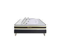 Pack prêt à dormir 140x200 matelas FLEXY + sommier kit noir + 2 oreillers mémoire de forme 60x40cm + Couette Percale 240x220 cm G