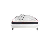 Pack prêt à dormir 160x200 matelas ENERGY ressorts ensachés et mémoire de forme + sommier kit blanc + Couette + 2 oreillers