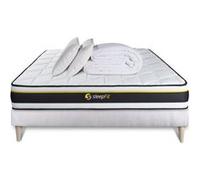 Pack prêt à dormir 160x200 matelas SOFT + sommier kit blanc + 2 oreillers mémoire de forme 60x40cm + Couette Percale 260x240cm