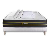 Pack prêt à dormir 160x200 matelas ULTRA + sommier kit blanc + 2 oreillers mémoire de forme 60x40cm + Couette Percale 260x240cm G