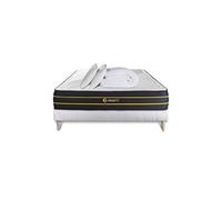 Pack prêt à dormir 160x200 matelas ULTRA + sommier kit blanc + 2 oreillers mémoire de forme 60x40cm + Couette Percale 260x240cm