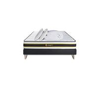 Pack prêt à dormir 180x200 matelas FLEXY + sommier kit noir + 2 oreillers mémoire de forme 60x40cm + Couette Percale 260x240cm
