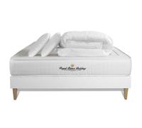 Matelas Lancaster - Ressorts ensachés - Ep. 22 cm - sommier kit Blanc avec 2 oreillers et couette G