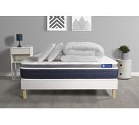 Ensemble matelas et sommier Actisom Pack prêt à dormir ACTIMEMO CONFORT Matelas mémoire de forme 140x190 Maxi épaisseur + sommier KIT blanc + 2 oreillers+couette