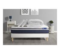 Pack lit complet 180x200 cm - Matelas + Sommier Blanc (en kit) + 2 oreillers + Couette - Actimemo Co