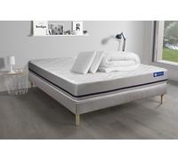 Pack Prêt A Dormir Matelas 140x200 Actilatex Soft 3zones De Confort + Sommier Kit Gris + 2 Oreillers + Couette