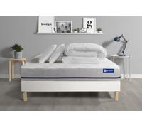 Pack Prêt A Dormir Matelas 200x200 Actimemo Soft 3zones De Confort + Sommier Kit Blanc + 2 Oreillers + Couette