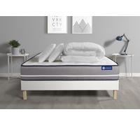 Pack prêt à dormir matelas à mémoire ACTIMEMO PUR 140x200cm 3zones de confort + sommier KIT blanc + 2 oreillers + couette