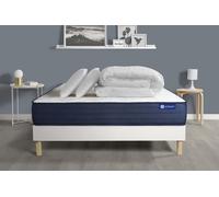 Pack Prêt A Dormir Matelas Actiflex Life 200x200 Ressorts Ensaches + Memoire De Forme + Sommier Kit Blanc +2oreillers+Couette