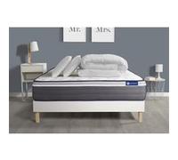 Pack prêt à dormir matelas ACTIFLEX PLUS 200x200 Ressorts ensachés+Mémoire de forme + sommier KIT blanc + 2 oreillers+couette G
