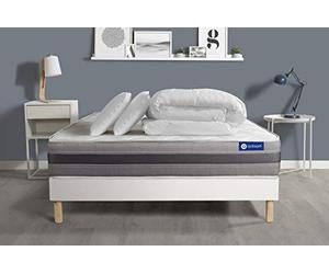 Pack prêt à Dormir Matelas ACTIFLEX Relax Ressorts ensachés+mémoire de Forme 180x200 + sommier KIT Blanc + 2oreillers+Couette - Epaisseur : 24 cm - Confort : Mi-Ferme