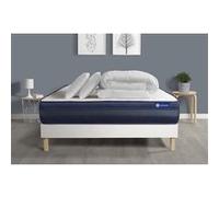Pack Prêt A Dormir Matelas Actiflex Tech 160x200 Memoire De Forme Maxi Epaisseur + Sommier Kit Blanc + 2 Oreillers + Couette