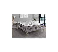 Pack Prêt A Dormir Matelas Actilatex 140x200cm A Mémoire De Forme + Latex + Sommier Kit Gris + 2 Oreillers + Couette