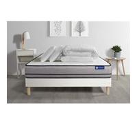 Pack Prêt A Dormir Matelas Actilatex 160x200cm A Mémoire De Forme + Latex + Sommier Kit Blanc + 2 Oreillers + Couette