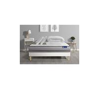 Pack Prêt A Dormir Matelas Actimemo 140x200cm A Mémoire De Forme 3zones De Confort + Sommier Kit Blanc + 2 Oreillers +Couette
