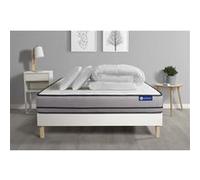 Pack prêt à dormir matelas ACTIMEMO 160x200cm à MÉMOIRE DE FORME 3zones de confort + sommier KIT blanc + 2 oreillers +couette G