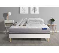 Pack Prêt A Dormir Matelas Actimemo 180x200cm A Mémoire De Forme 3zones De Confort + Sommier Kit Blanc + 2 Oreillers +Couette