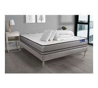 Ensemble matelas et sommier Actisom Pack prêt à dormir matelas ACTIMEMO 180x200cm à MEMOIRE DE FORME 3zones de confort + sommier KIT gris + 2 oreillers +couette