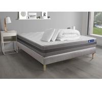 Pack prêt à dormir matelas ACTIMEMO RELAX mémoire de forme 180x200 cm Maxi épaisseur + sommier KIT gris + 2oreillers+couette