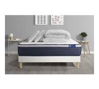 Pack Prêt A Dormir Matelas Memoire De Forme Actimemo Max 140x200 Cm Maxi Epaisseur + Sommier Kit Blanc + 2 Oreillers +Couette