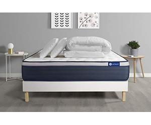 Pack prêt à Dormir Matelas Mémoire de Forme ACTIMEMO Max 200x200 cm Maxi épaisseur + sommier KIT Blanc + 2 oreillers +Couette - Epaisseur : 26 cm - Confort : Ferme