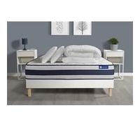 Pack Prêt A Dormir Matelas Ressorts Ensaches + Memoire De Forme Actiflex Ergo 140x200 + Sommier Kit Blanc +2oreillers+Couette