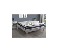 Pack Prêt A Dormir Matelas Ressorts Ensaches + Memoire De Forme Actiflex Ergo 180x200 + Sommier Kit Gris +2oreillers+Couette